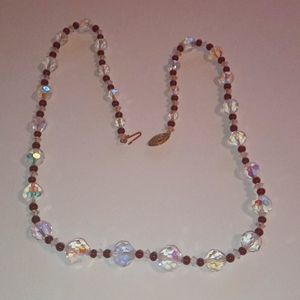Beautiful  Czech Aurora Borealis and Red Crystal Ne klace